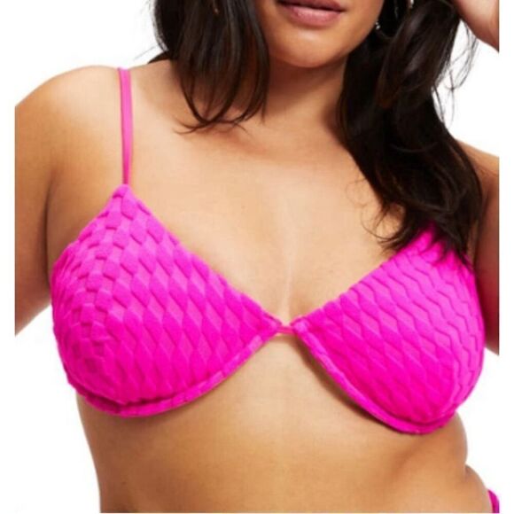 ✨ GOOD AMERICAN Pink Jacquard Wave Check Demi Better Bikini 1 Small NWT - Picture 1 of 12